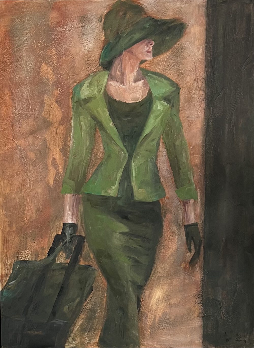 vrouw op reis, dame in groen