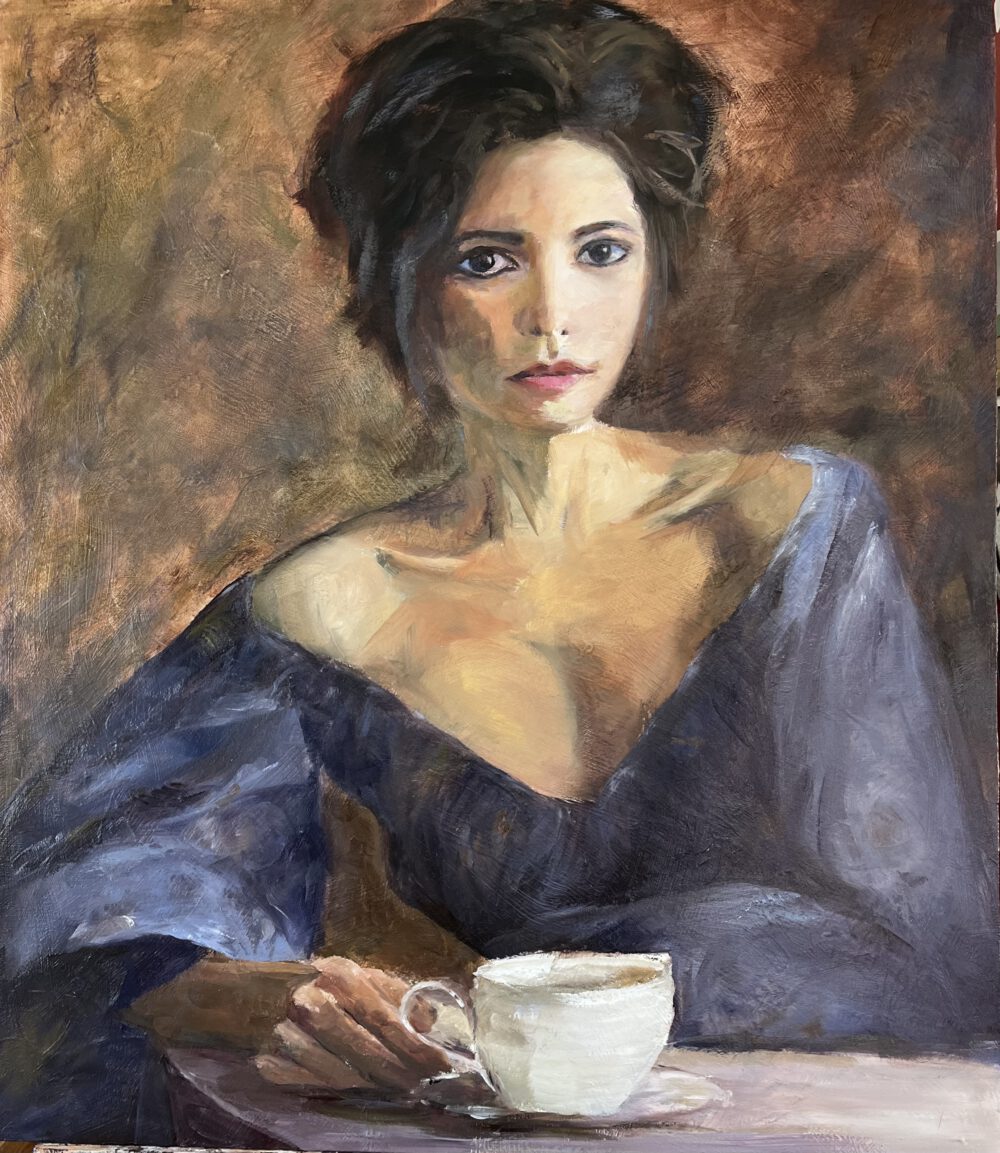 portret dame met koffie