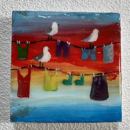 W038 10 x 10 cm Olieverf op paneel met epoxy