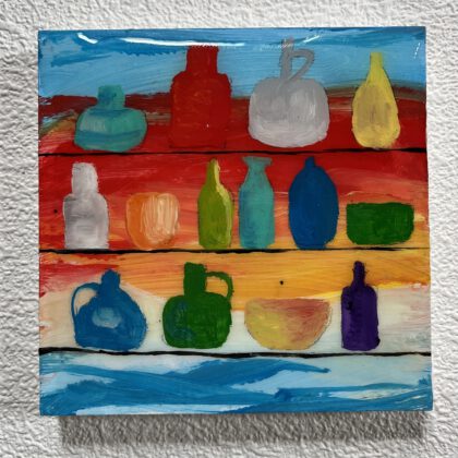 W040 10 x 10 cm Olieverf op paneel met epoxy